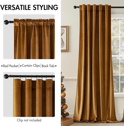 MIULEE Velvet Curtains 52x90 inches 2 Panels Gold Brown Blackout Curtains | - Image 2