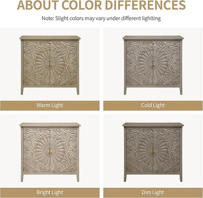 Carved Buffet Cabinet with Floral Pattern & Gold Handle, 31.5" W Distressed - Image 7