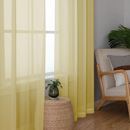 Simplebrand Yellow Sheer Curtains 84 Inches Long, Light Filtering Rod Pocket - Image 4