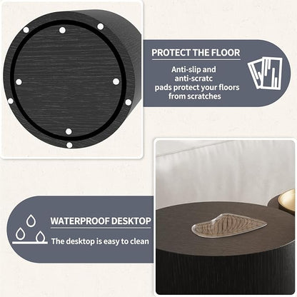 Small Coffee Table Nesting End Table Set of 2, Round Coffee Table Wood Side - Image 4