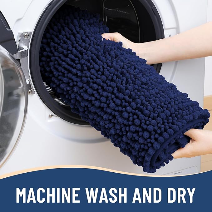 Arotive Luxury Chenille Bathroom Rug Mat, Extra Soft Thick Absorbent Shaggy Bath Rugs, Non-Slip Machine Wash Dry, Plush Bath Mats for Bathroom, Shower and Tub, 30x17, Navy