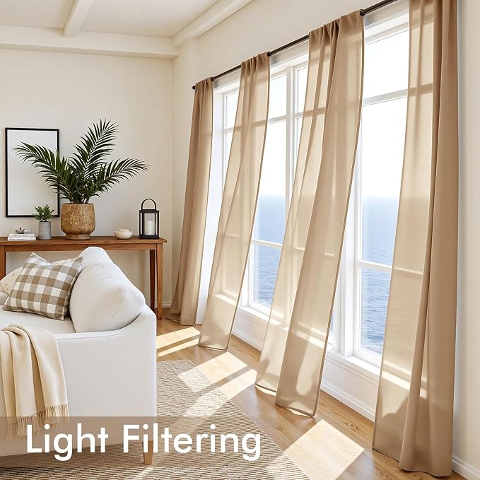 MIULEE Brown Sheer Curtains 102 Inches Long 4 Panels 42 x 102 Inches | Light - Image 4