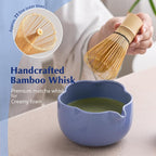 Matcha Set, 8Pcs Floral Ceramic Matcha Set with Matcha Whisk, Holder, Scoop, Scoop Rest, Sifter, Spoon and Tea Towel - Thoughtful Matcha Whisk Set Gift for Matcha Lovers (Blue)