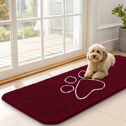 OLANLY Dog Door Mat for Muddy Paws 47x17, Paw Print Design Chenille Mud Mat | by OLANLY
