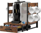 Coffee Pod Holder, Vertuo Pod Holder Compatible with Nespresso, 28 Large or 56 Small Nespresso Capsule Organizer Drawer Station with Cup Rack, Rustic Brown