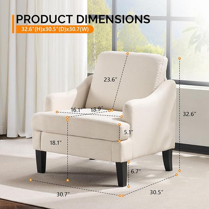 VINGLI Linen Fabric Accent Chair Beige, Modern Upholstered Armchair, Comfy Sofa - Image 2