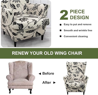 HAOYONG Wing Chair Slipcovers Printed Wingback Chair Covers 2 Pieces Wingback - Image 7