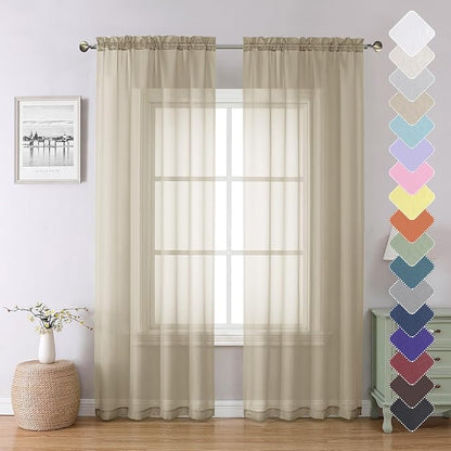 Taupe Sheer Curtains 84 Inches Long 2 Panels, Light Filtering Solid Voile Sheer by Lecloud