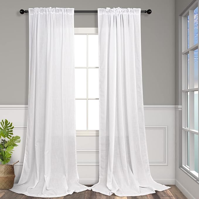White Curtains 60 Inch Wide for Living Room Extra Large Linen Drapes Semi Sheer - Image 8