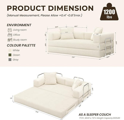 GRUSIGN 78 Inch Convertible Sofa Bed, 5-in-1 Futon Sofa Bed Pull Out Couch - Image 3