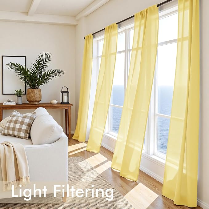 MIULEE Yellow Sheer Curtains 90 Inches Long 4 Panels 42 x 90 Inches | Light - Image 4