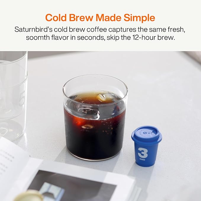 SATURNBIRD Coffee Instant Cold Brew, 6-Flavor Variety Sampler Pack, Light/Medium/Dark Roast, 100% Arabica Freeze-Dried Espresso Powder, 6 Single-Serve Pods for Gifts, Travel & Camping