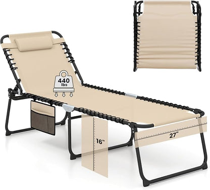 GYMAX Lounge Chair for Outside, 440lbs 27” Oversize Folding Beach Tanning by GYMAX