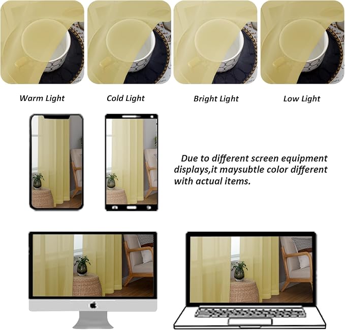 Chyhomenyc Mustard Yellow Sheer Curtains 120 Inches Long - Image 6