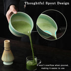 Japanese Matcha Set, Matcha Bowl with Spout, Matcha Whisk and Holder, Bamboo Matcha Scoop and Stainless Steel Sifter - 5 Pcs Gradient Green Matcha Kit for Matcha Lover