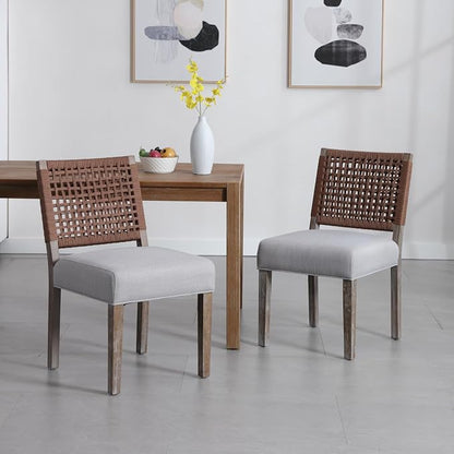 LZAREAL Farmhouse Dining Chairs Set of 4 Linen Fabric Upholstered Accent Side - Image 3