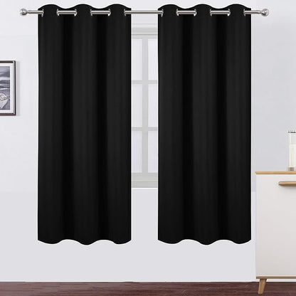 Black Thermal Blackout Curtains/42 x 72 Inch/Set of 2 Panels Room Darkening by Lemomo