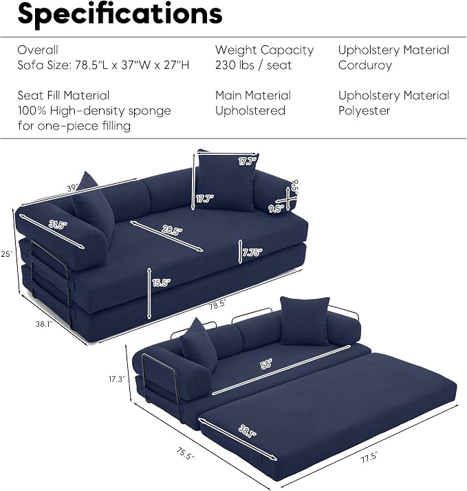 ZEIINPA Convertible Sleeper Sofa Bed - Image 2