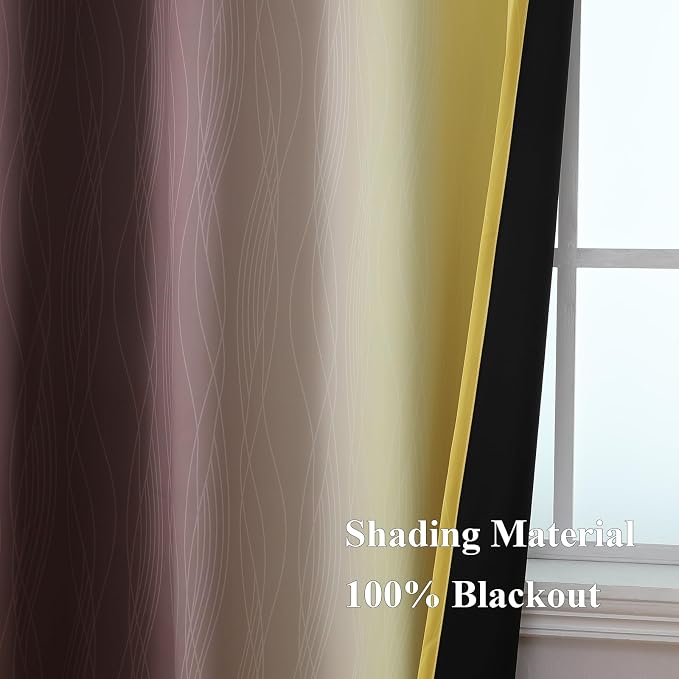 Brown and Yellow Blackout Curtains 52Wx84L Inch 2 Panels | Thermal Insulated - Image 5