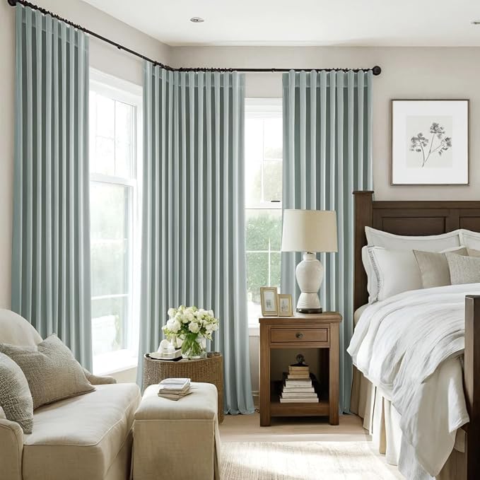 MIULEE Velvet Curtains 52x84 inches 2 Panels Misty Blue Blackout Curtains | - Image 7
