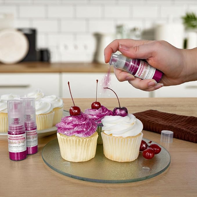 Bakell - Cranberry Tinker Dust (4g, 1x Mini Spray Pump) Edible Glitter for Food, Desserts, and Beverages!