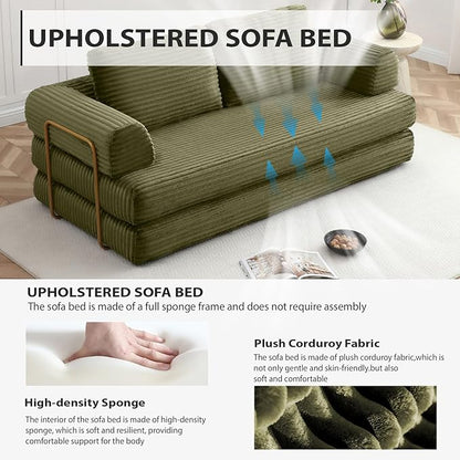 HANXIN 80 Inch Convertible Sleeper Sofa Bed, High Back Plush Corduroy Folding - Image 5