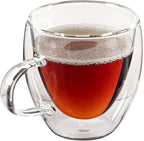 Restaurantware-Forma Professional 5.1 Ounce Glass Coffee Cups, 12 Insulated Coffee Cups With Handle - Dishwashable, Reusable, Clear Double Wall Beverage Tumblers, Freezable, For Hot Or Cold Beverages