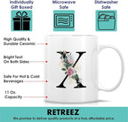 Retreez Initial A-Z Floral Botanical Bouquet Alphabet Monogrammed Monogram Mug 11 Oz Ceramic Tea Coffee Mugs - Appreciation Thank You Wedding Birthday Gifts for her friend coworker sister - X Initial
