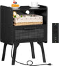 Lerliuo Rattan Nightstand with Charging Station, Side Table with Drawer Open by Lerliuo