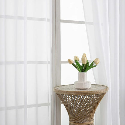 White Sheer Curtains 63 Inches Long 2 Panels Set, Light Filtering Sheer Curtains - Image 3