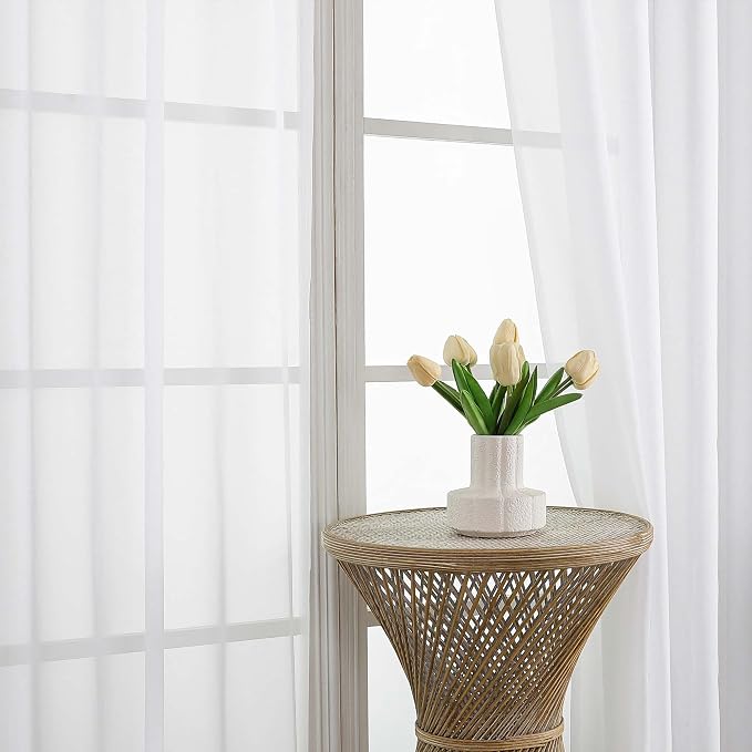 White Sheer Curtains 84 Inches Long 2 Panels Set, 59 Inch Extra Wide Light - Image 3