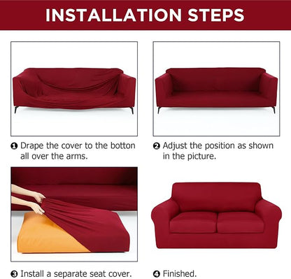 HunnmingRe Sofa Covers for 3 Cushion Couch Stretch Sofa and Loveseat Covers Set - Image 3
