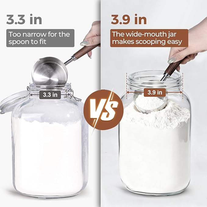 ComSaf 1 Gallon Wide Mouth Mason Jars 2 Pcs, 128 oz Glass Jars with Lids, Flour Sugar Storage Containers, Large Glass Containers for Pickles, Fermented Food, Sourdough Starter, Food Storage