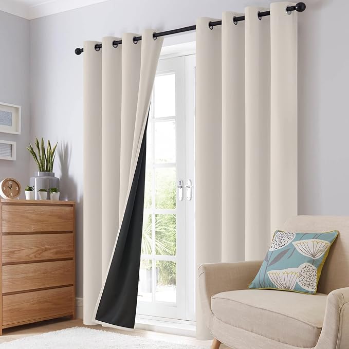 SimpleHome Cream 100% Blackout Curtains Room Darkening Living Room 84 Inch | - Image 8