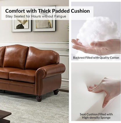 81" Genuine Leather Sofa, Classic 3-Seater Couchs - Image 5
