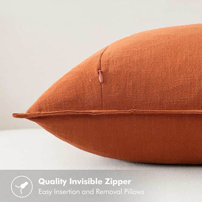 MIULEE Decorative Linen Pillow Covers 18x18 Inch Burnt Orange | Boho Farmhouse​ - Image 3