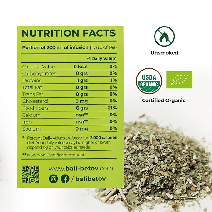 BALIBETOV USDA Organic Yerba Mate Tea Loose Leaf, 2.2. lb. Bag, Natural Traditional Cut, Clean High Energy, Unsmoked Artisanal, Gluten Free, Vegan Friendly, Hot or Cold Drink (2.2 Pounds (Pack of 1), Traditional Cut)