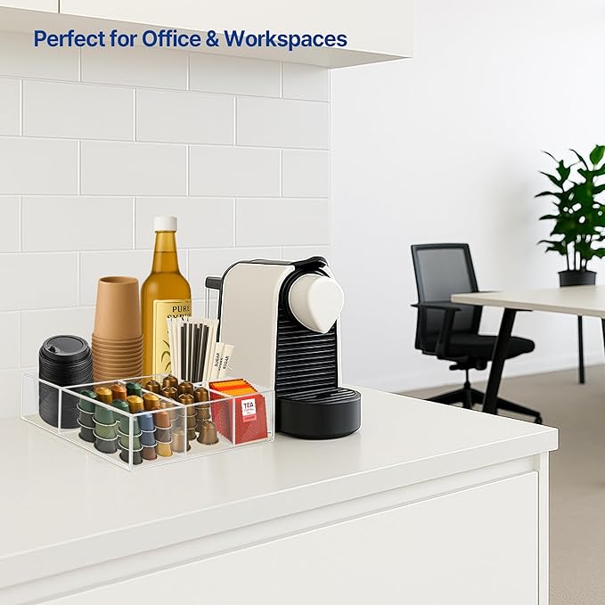 Acrylic Coffee Bar Station – Snack Tea Organizer & Storage Holder for Office Coffee Table – Perfect Countertop Setup for Syrup, Creamer, and Snack Accessories