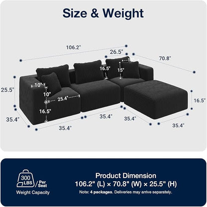 Avenco 106” L-Shaped Modular Sectional Sofa Couch - Image 2