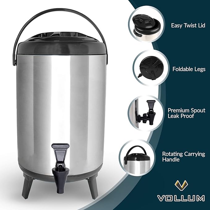Stainless Steel Insulated Beverage Dispenser – Insulated Thermal Hot and Cold Coffee Carafe – 10 Liter Drink Dispenser with Spigot for Hot Water, Tea & Coffee, Cold Milk, Juice & More BLACK