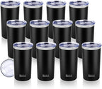 HASLE OUTFITTERS 12oz Skinny Tumbler Bulk, Slim Tumblers Set with Lid, Double Wall Stainless Steel Insulated Travel Coffee Mug, Durable Powder Coated Travel Water Cup(Black, 12)