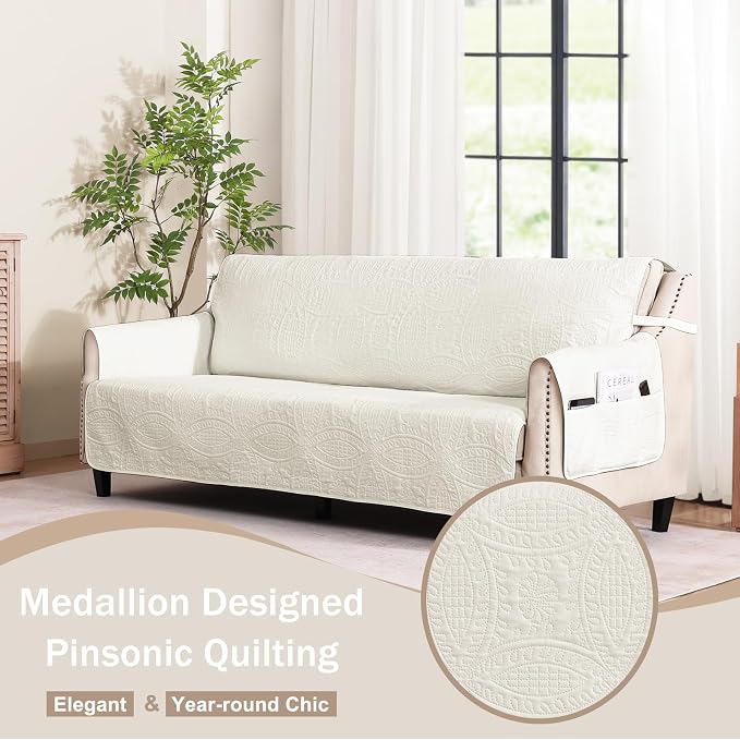 Ivory White Loveseat Couch Cover 2 Cushion Sofa, Water-Repellent Sofa Slipcover - Image 8
