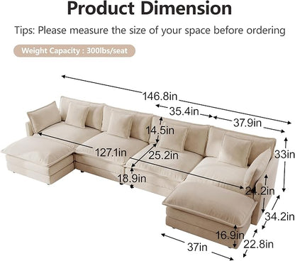 mikibama Modular Sectional Sofa, 146.5 Inch U Shaped Couch Set - Image 2