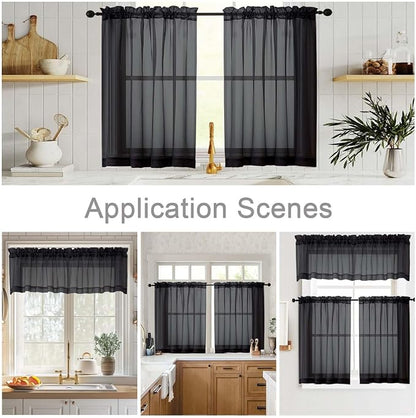 Black Kitchen Curtains 30 Inch Length Tier 2 PCS, Solid Soft Airy Half Curtains - Image 6