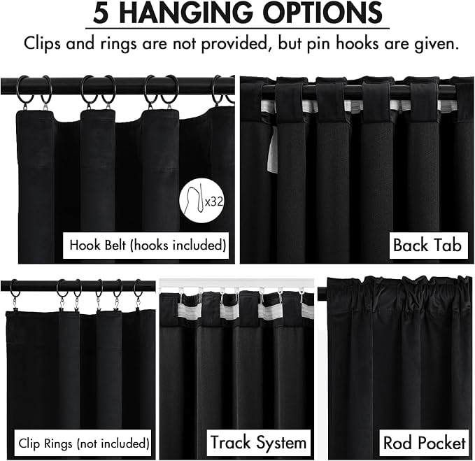 MIULEE Velvet Curtains 50W x 96L 2 Panels Black Blackout Curtains | Luxury - Image 2