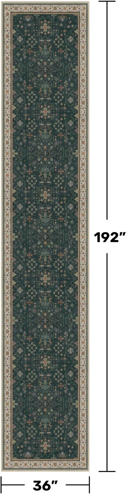 Washable Dark Green Hallway Runner Rug 16 ft Long - Image 2