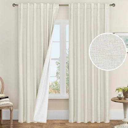 Linen Blackout Curtains for Bedroom 90 Inch by LAMIT