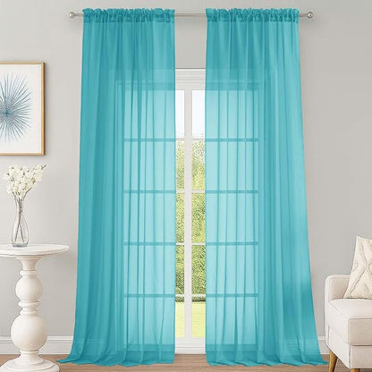 Sheer Turquoise Curtains 108 Inches Long by OWENIE