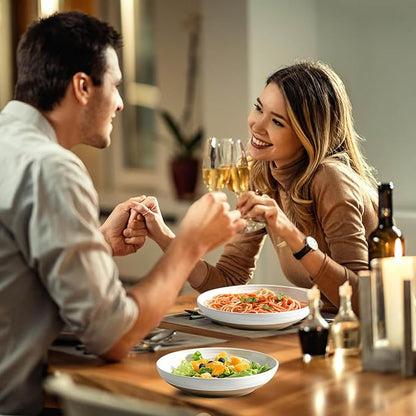 Hasense Ceramic Pasta Bowls, 32 Ounce Serving Bowls for Kitchen, 8.7 Inch White Bowls Set for Furit, Salad, Pasta - Shallow Soup Bowls Set of 2, Dishwasher & Microwave Safe