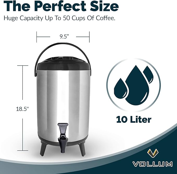 Stainless Steel Insulated Beverage Dispenser – Insulated Thermal Hot and Cold Coffee Carafe – 12 Liter Drink Dispenser with Spigot for Hot Water, Tea & Coffee, Cold Milk, Juice & More BLACK